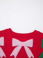 Bow Pearl Embellished Christmas Holiday Sweater