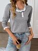 Lace Trim Button Detail Long Sleeve Knit Top