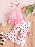 Children's Ruffle Hem Tank Top with Flare Pants and Headband Set