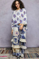 POL Floral Round Neck Rolling Edge Sweater