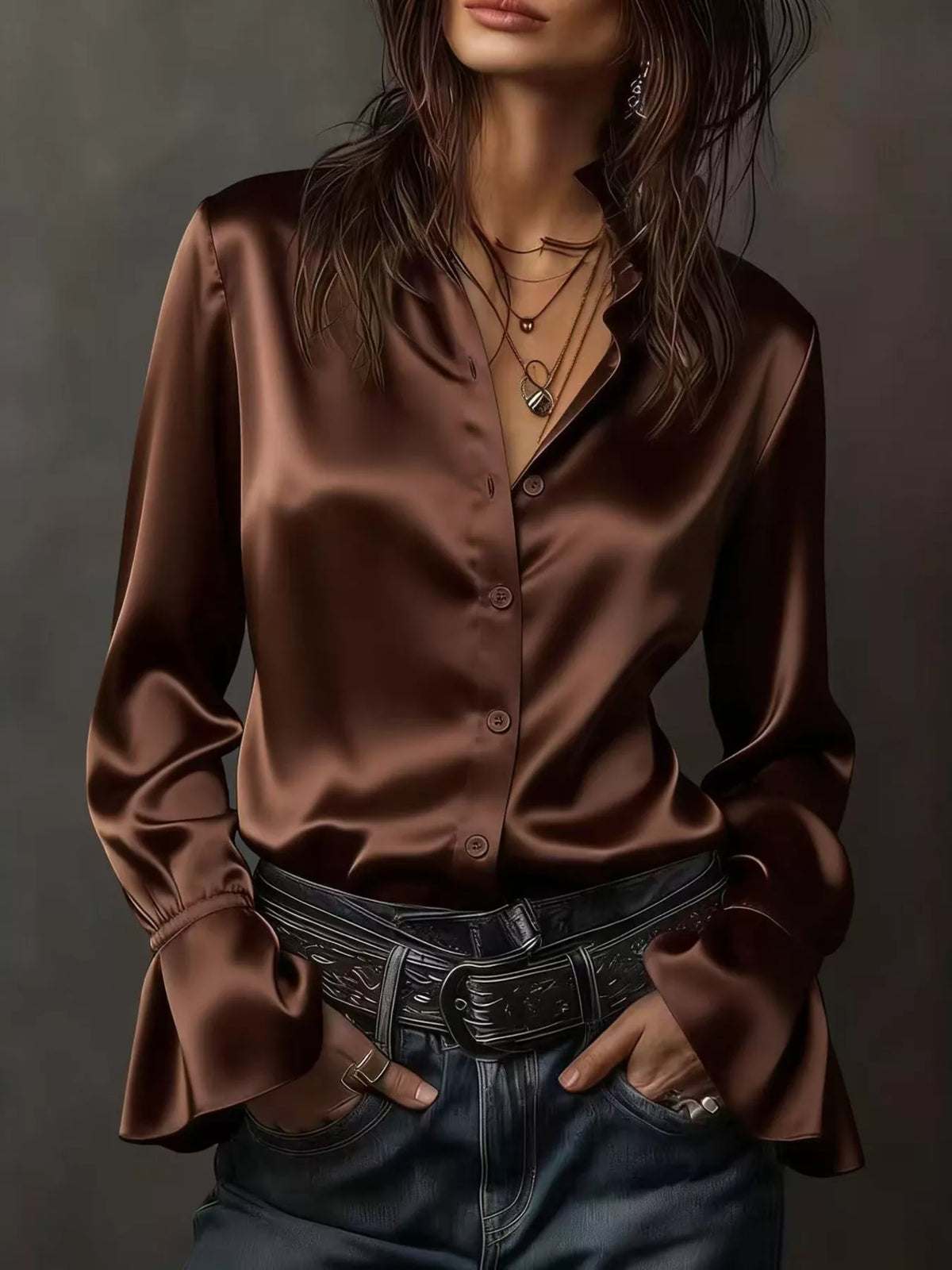 Button Up Flounce Sleeve Shirt