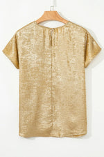 Metallic Gold Short Sleeve Casual Blouse - Ladyez