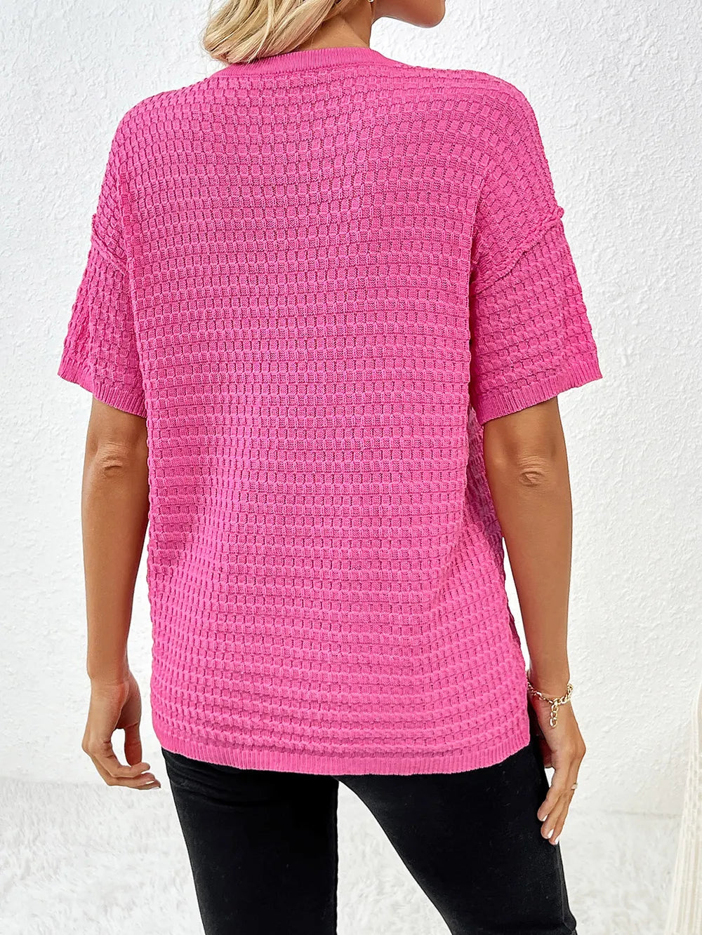 Round Neck Half Sleeve Knit Top