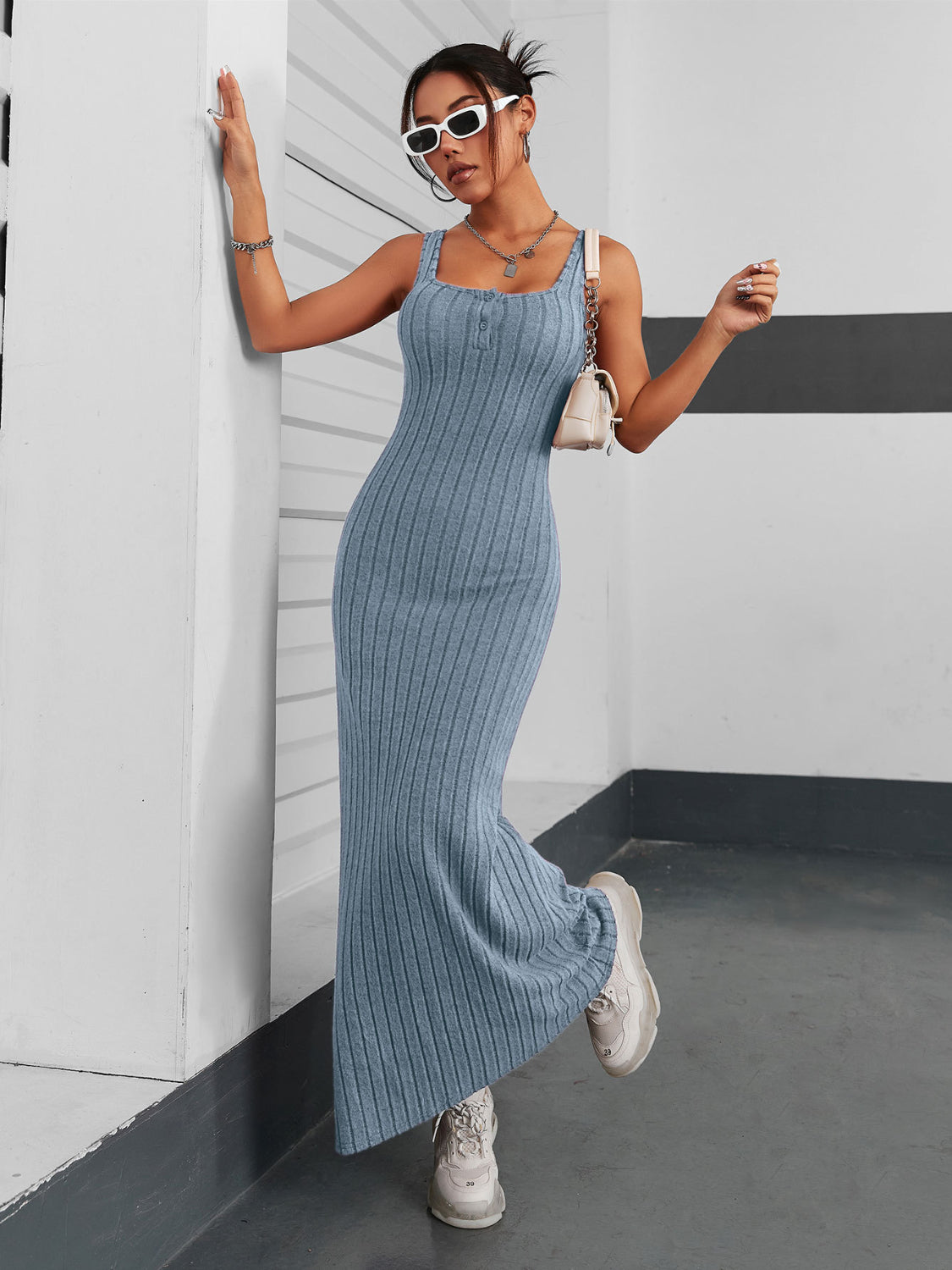Ribbed Maxi Tank Dress - Ladyez