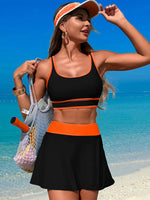 Scoop Neck Top and Skort Swim Set - Ladyez