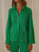 Button Up Long Sleeve Top and Pants Set