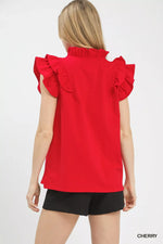Umgee Ruffle Sleeve V-Neck Top