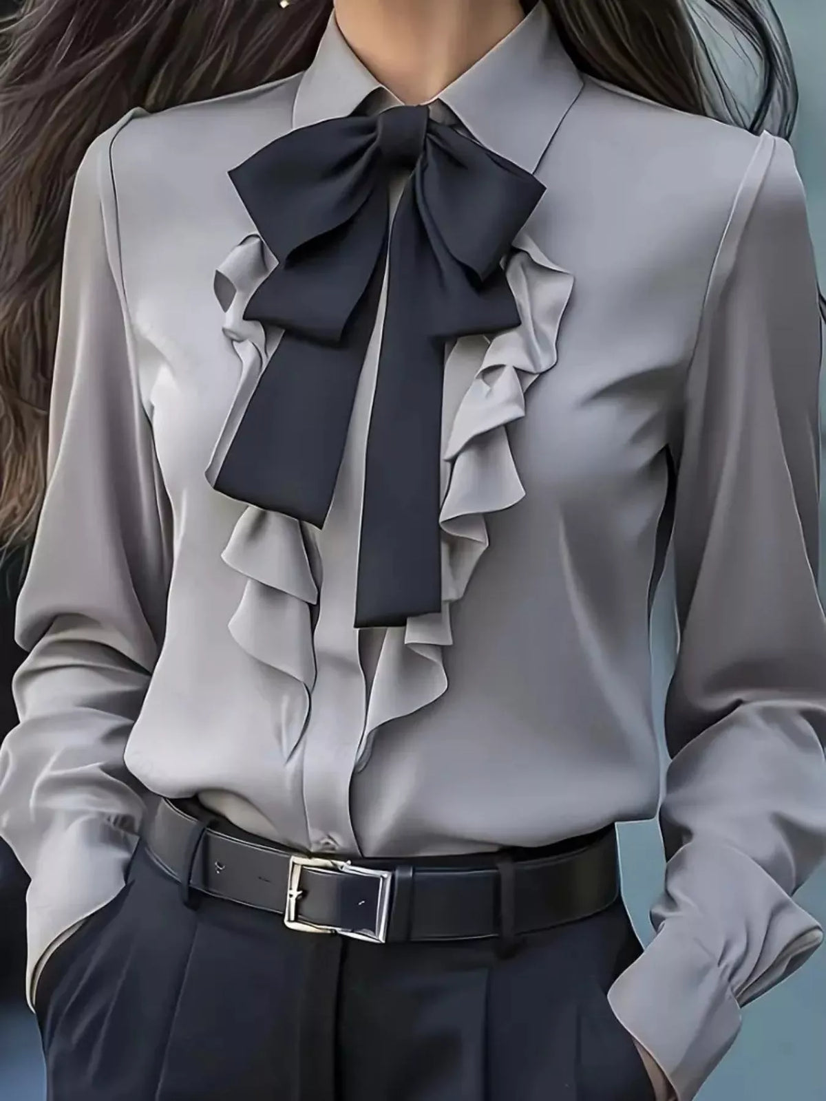 Ruffled Tie Front Long Sleeve Blouse