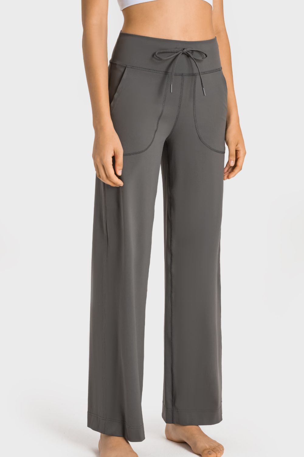 Millennia Drawstring Waist Wide Leg Sports Pants with Pockets - Ladyez