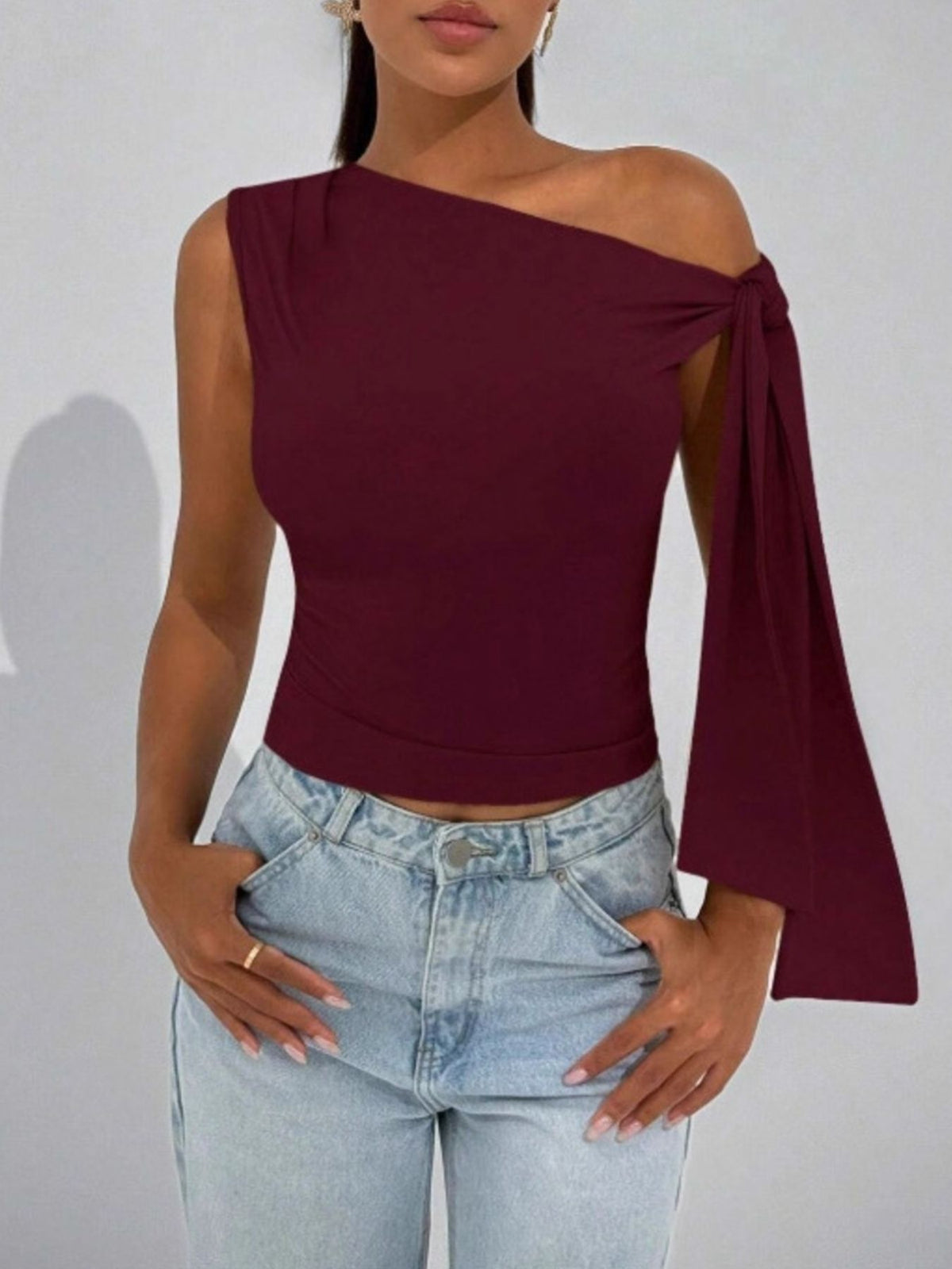One-Shoulder Tie Detail Top