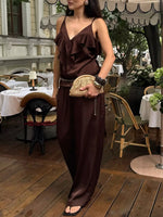 Ruffle V-Neck Cami and Wide-Leg Pants Two-Piece Set