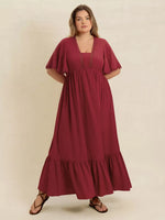 Plus Size Lace Detail Flutter Sleeve Maxi Dress