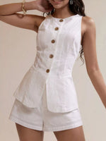 Button-Down Sleeveless Top and Shorts Set