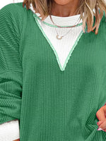 Two-Tone Ribbed Knit Sweatshirt
