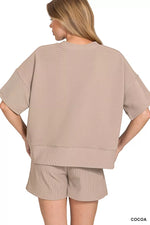 Zenana Ribbed Round Neck Waist Banded Tee & Shorts Set