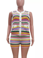 Striped Crochet Knit Top and Shorts Set