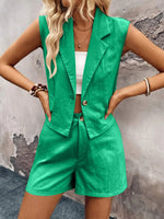 One Button Sleeveless Top and Shorts Set