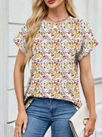 Printed Round Neck Short Sleeve Top
