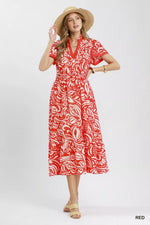 Umgee Paisley Print Midi Dress with Side Pockets