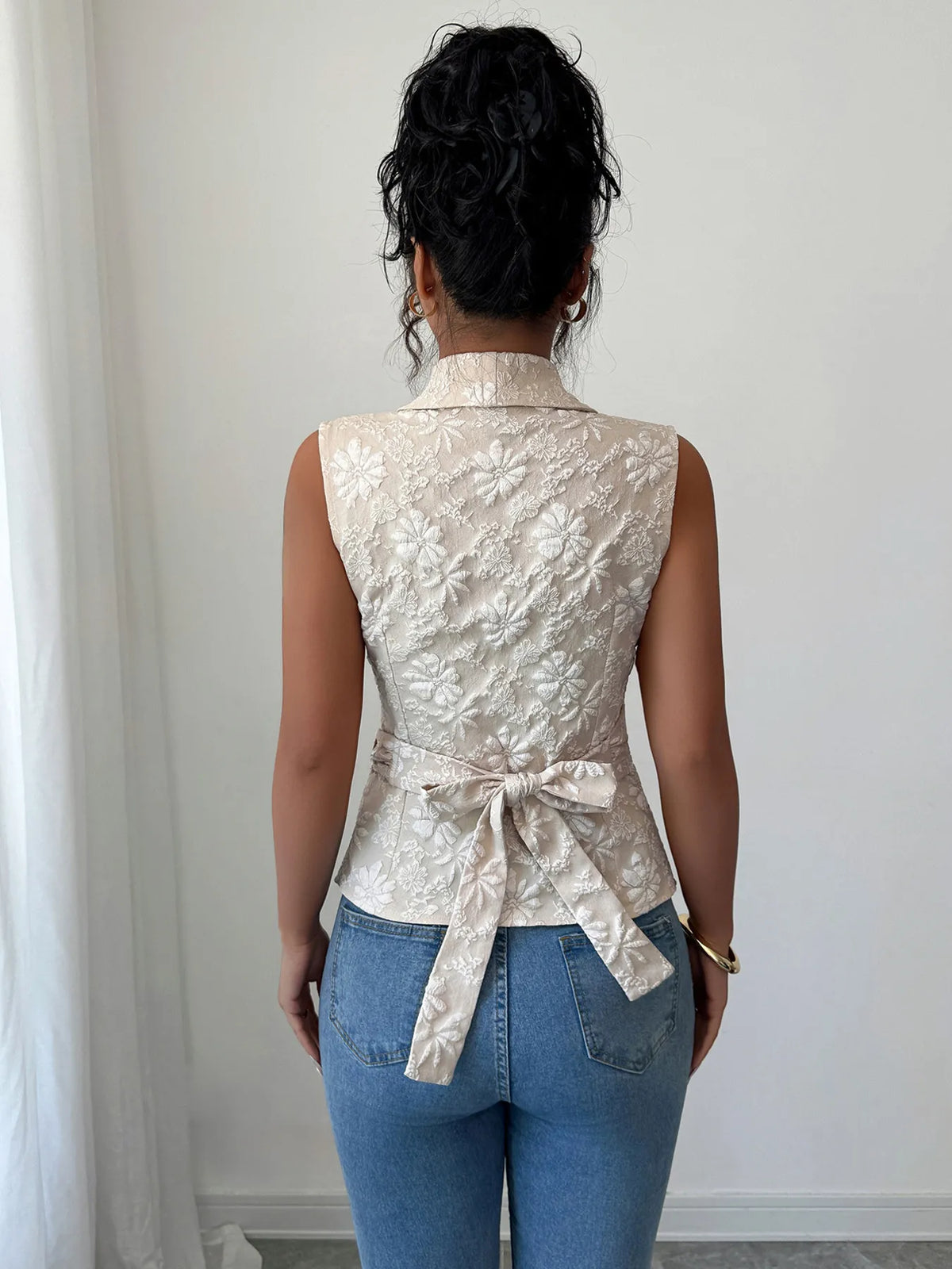 Flower Ruched Sleeveless Tank - Ladyez