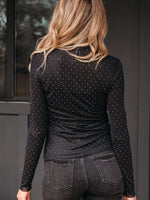 Rhinestone Embellished Mesh Long Sleeve Top