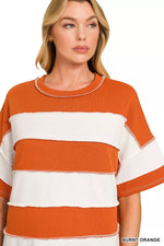 Zenana French Terry Striped Exposed Seam Top