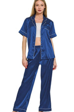 Zenana Satin Short Sleeve Top and Pants Pajama Set - Ladyez