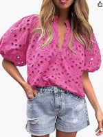 Eyelet Embroidered Puff Sleeve Blouse