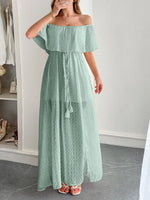 Swiss Dot Off Shoulder Maxi Dress - Ladyez