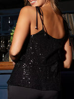 Full Size Sequin Tie Shoulder Cami Plus Size