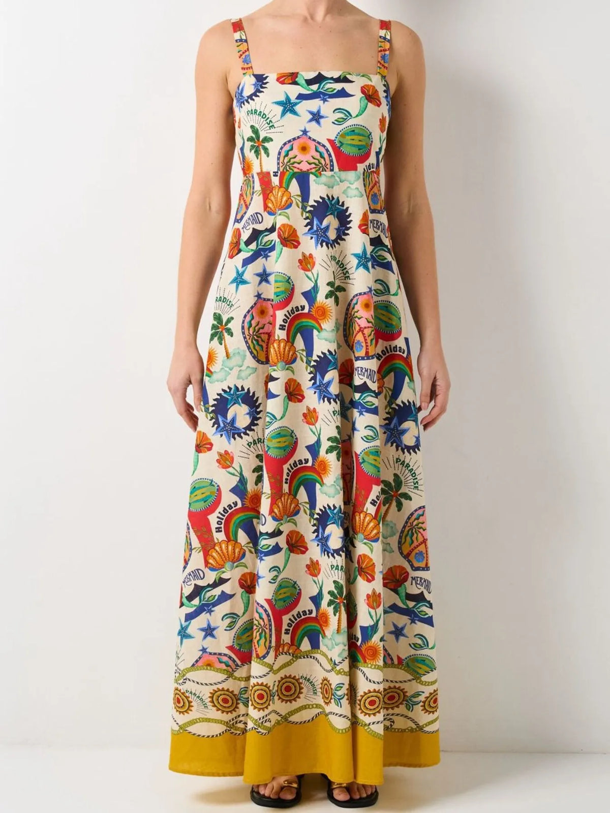 Printed Square Neck Maxi Dress - Ladyez