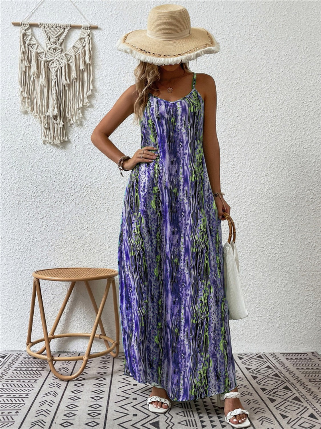 Full Size Printed Scoop Neck Maxi Cami Dress - Ladyez