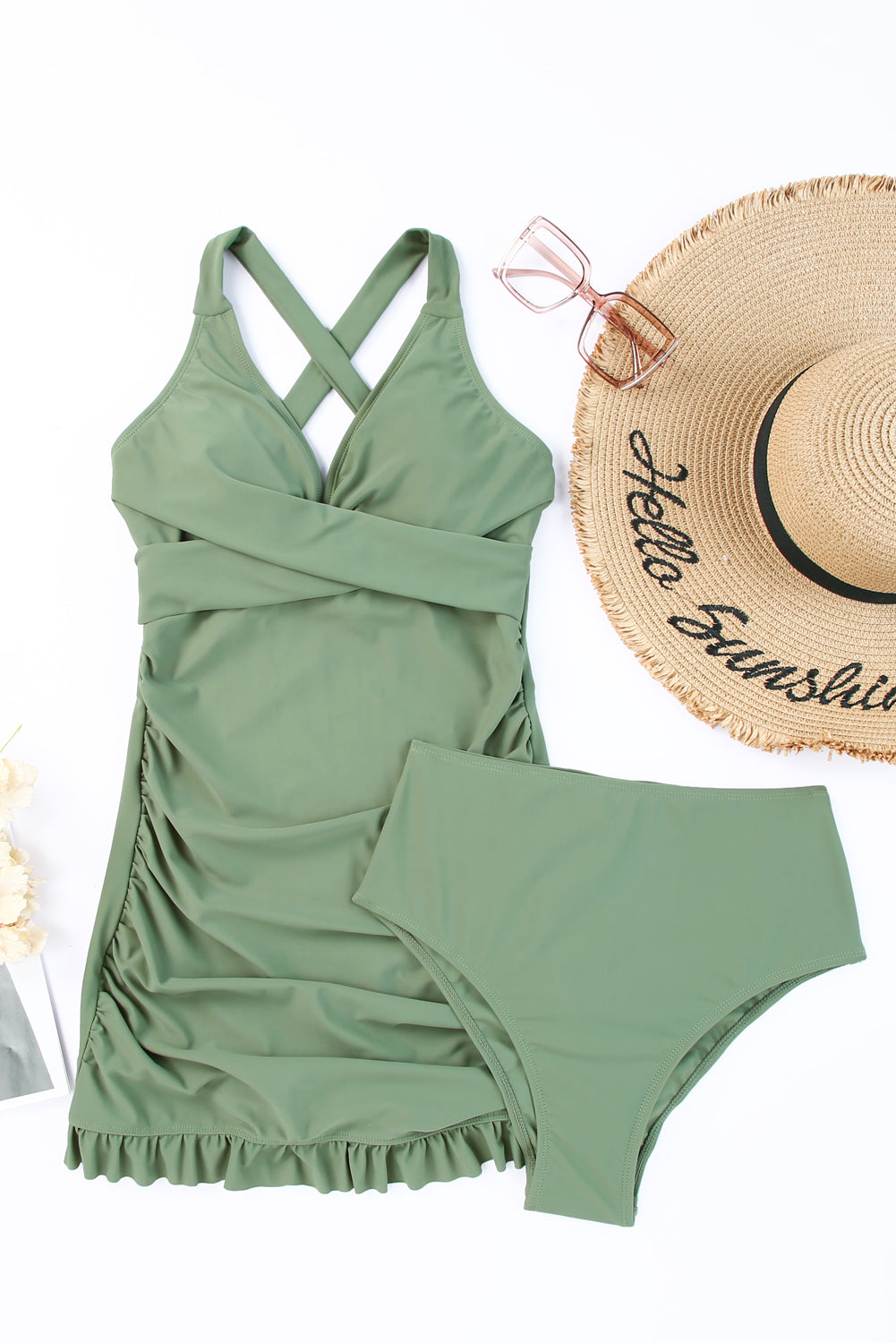 Tie Back Sleeveless Swim Dress and Bottoms Set - Ladyez