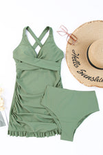 Tie Back Sleeveless Swim Dress and Bottoms Set - Ladyez
