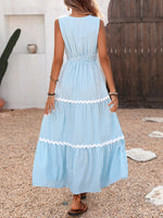 Striped Sleeveless Tiered Midi Dress