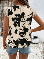 Lace Detail Printed Cap Sleeve Blouse