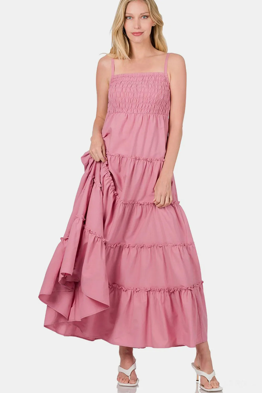 Zenana Woven Smocked Tiered Cami Maxi Dress - Ladyez