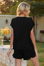 Round Neck Short Sleeve T-Shirt and Drawstring Shorts Lounge Set - Ladyez