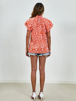Ditsy Floral Mock Neck Flounce Sleeve Blouse