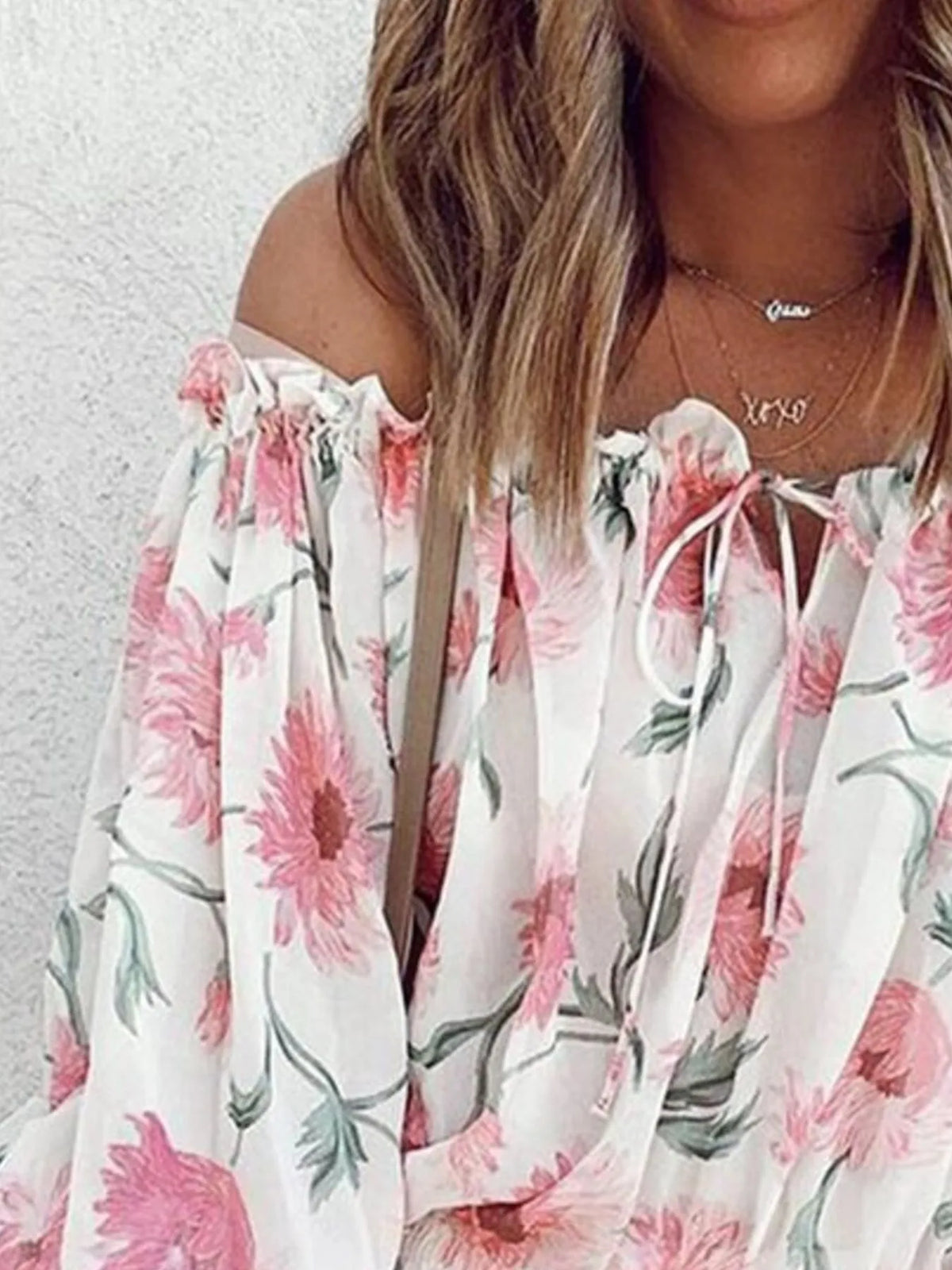 Off-Shoulder Floral Print Blouse - Ladyez