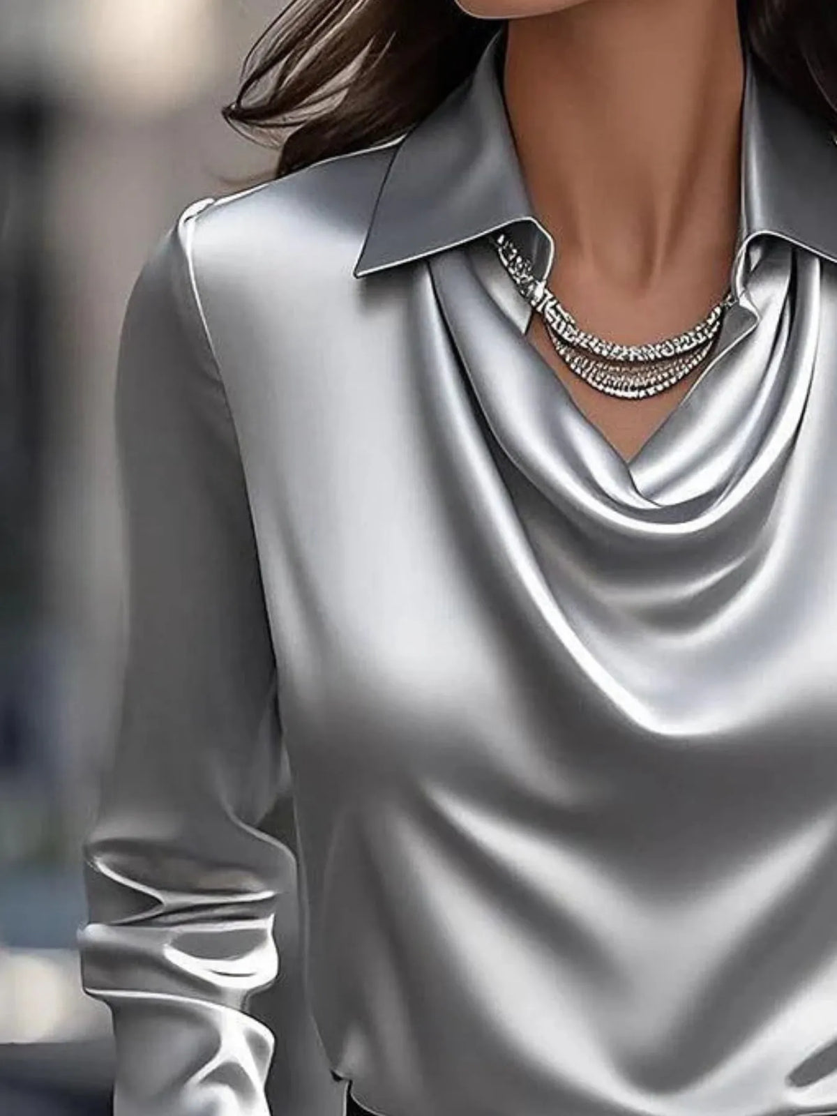 Full Size Long Sleeve Blouse with Collar Plus Size - Ladyez