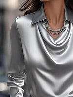 Full Size Long Sleeve Blouse with Collar Plus Size - Ladyez