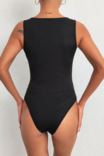 Perfee Spliced Lace Deep V Sleeveless Bodysuit - Ladyez