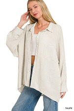 Zenana Woven Stripe Button Down Shirt
