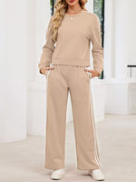Striped Round Neck Sweatshirt and Pants Set