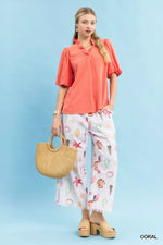 Umgee Linen Scallop Trim V-Neck Blouse