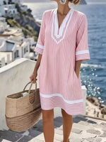 Full Size Striped V-Neck Casual Dress Plus Size