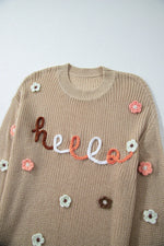 HELLO Flower Round Neck Long Sleeve Sweater