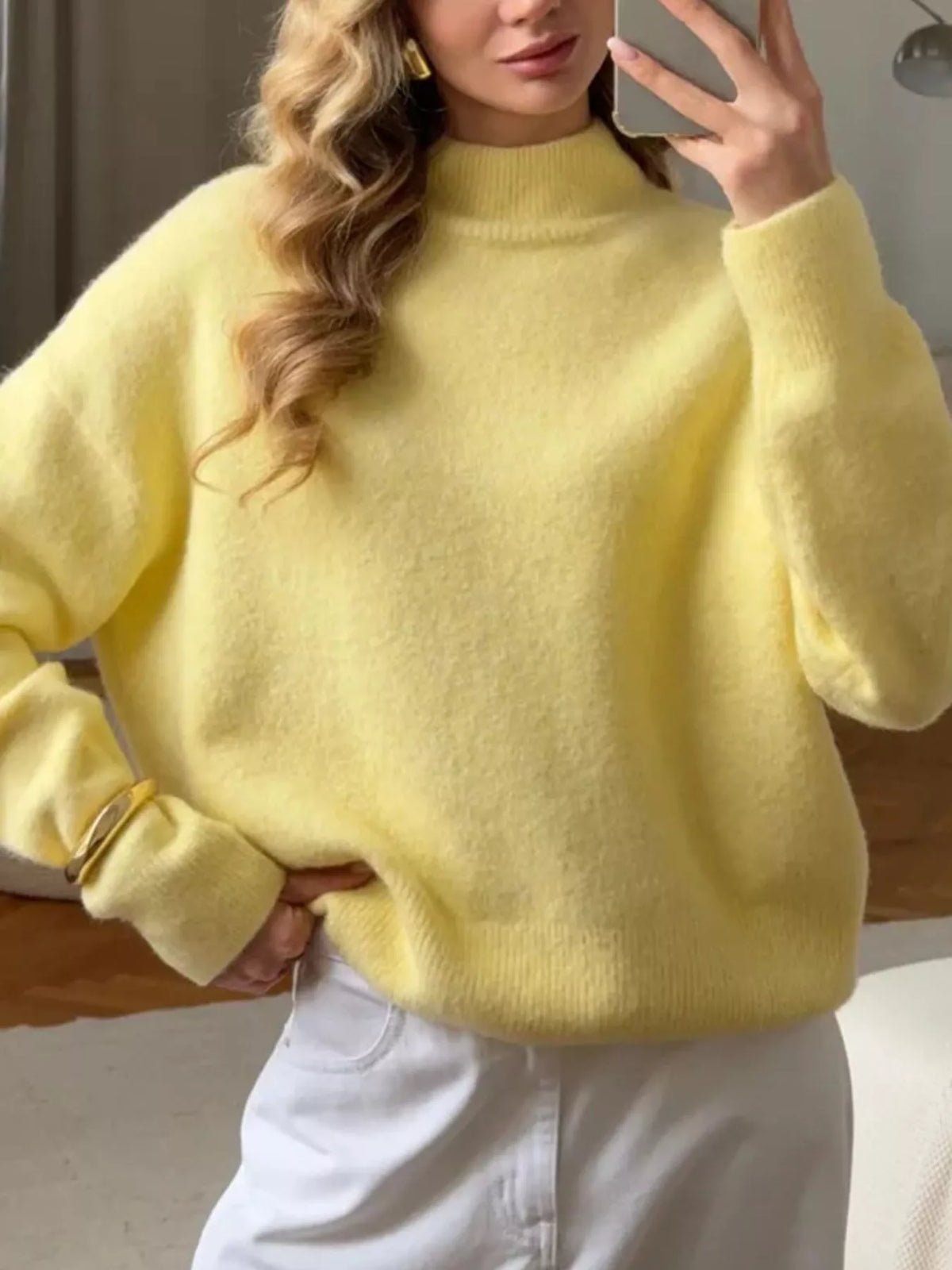 Mock Neck Dropped Shoulder Sweater