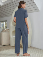 Short Sleeve Shirt, Bralette, and Pants Lounge Set - Ladyez